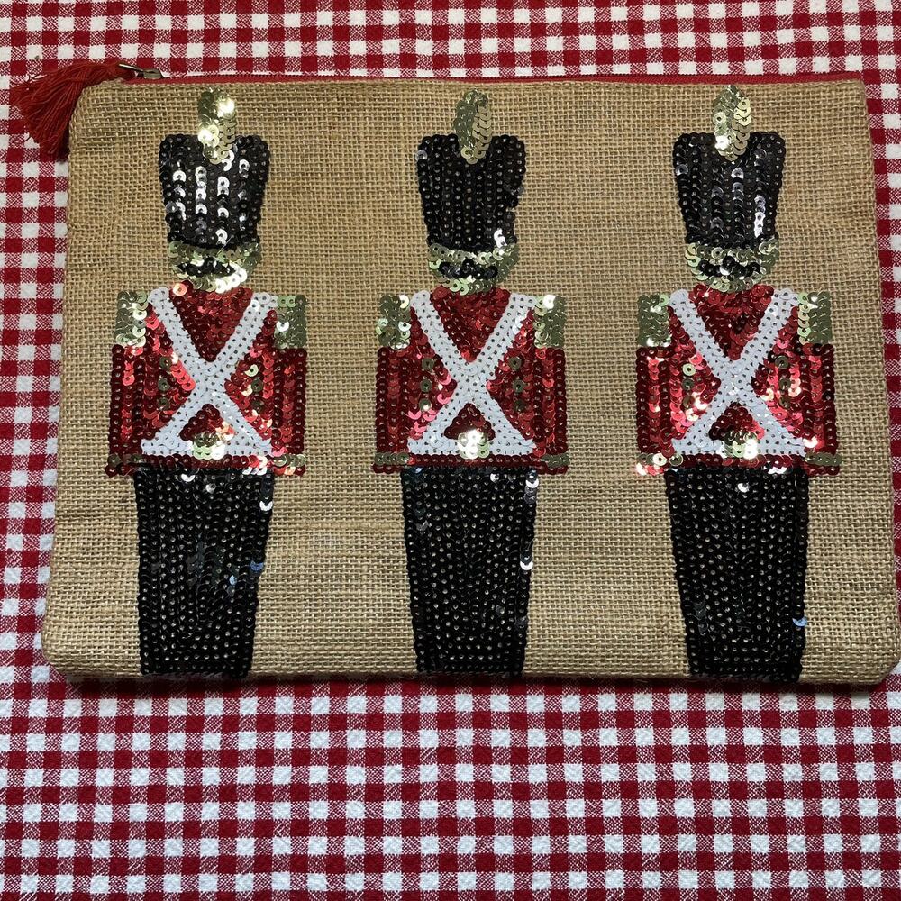 OLIVE & HILL Sequin Nutcracker Zip Pouch Clutch, Multipurpose Cosmetic, Gift